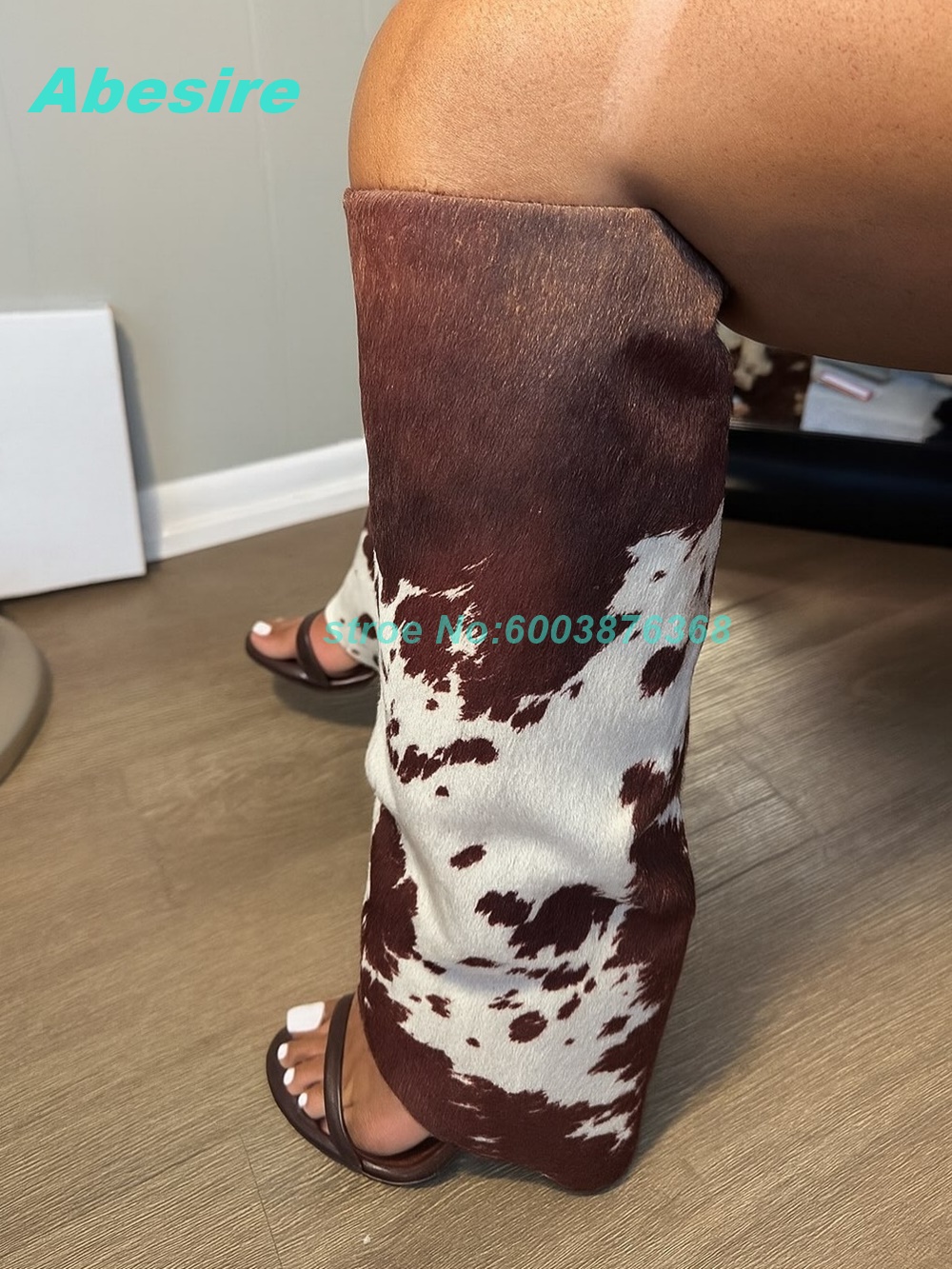 Women Shoes Boots - Сапоги-сандалии из замши с узором под