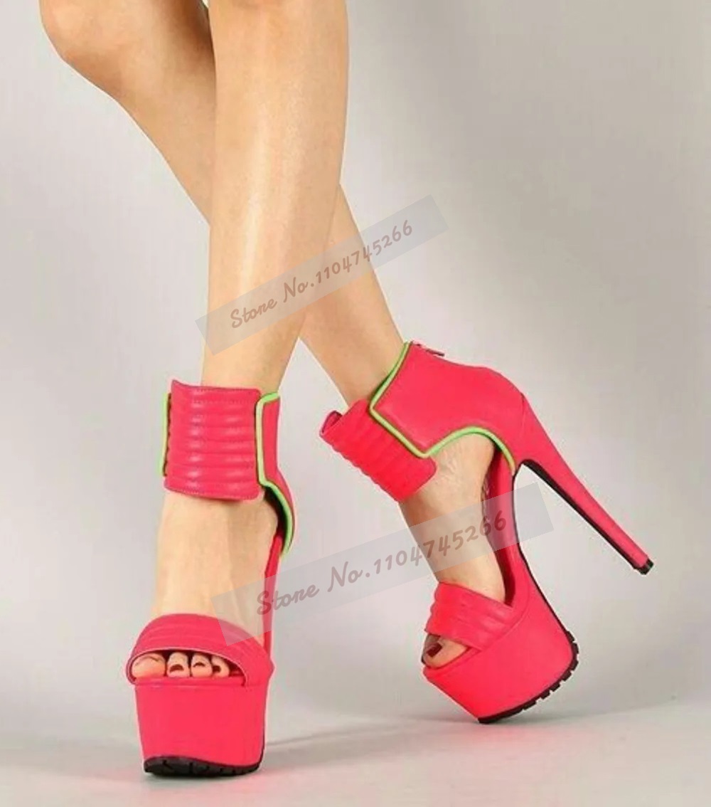 Wide Fit Heels - Розово-красные матовые кожаные полосатые босоножки на