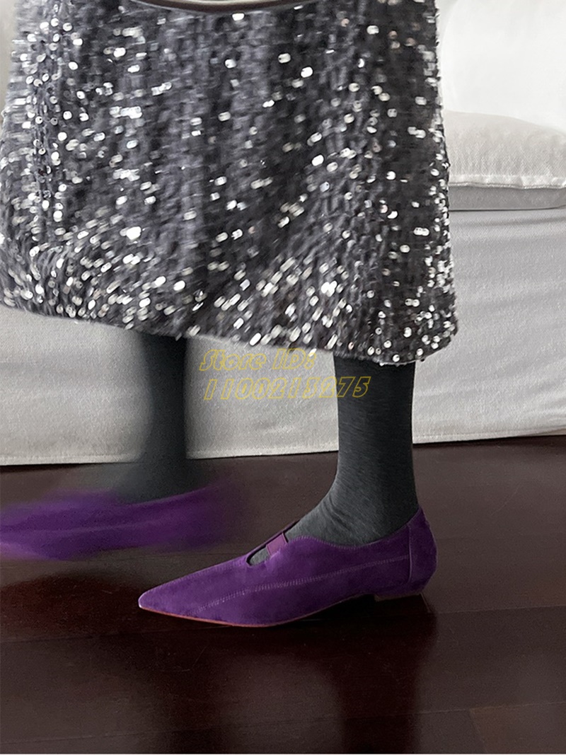 Women Shoes For Winter - Фиолетовые замшевые туфли-лодочки с острым носком