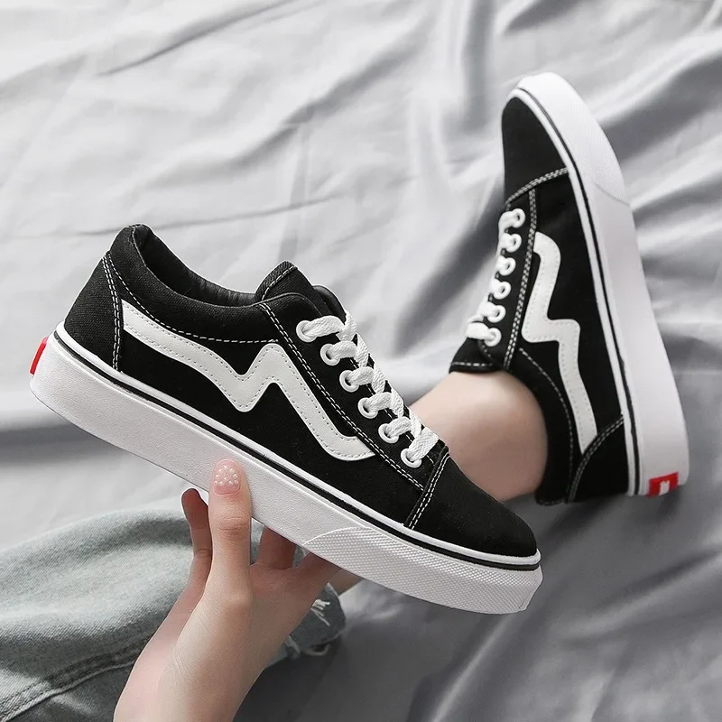 Women Shoes Vans - Женские холщовые кроссовки для скейтборда, дышащие,